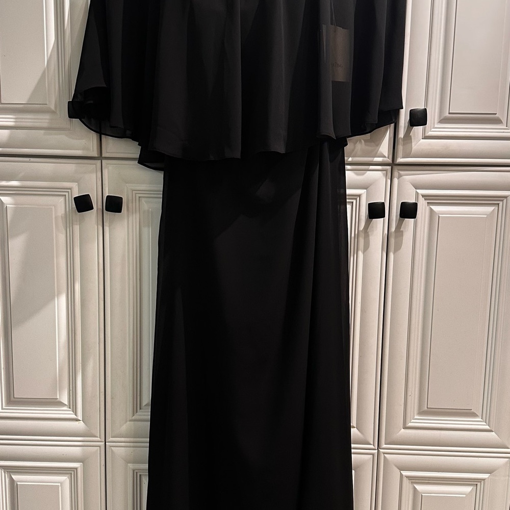 Black Maxi Dress with Layered Overlay - Women's Evening Gown